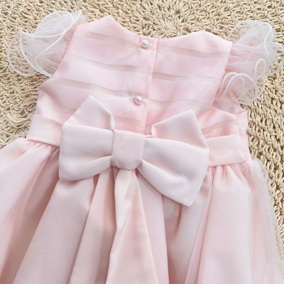 Vestido com Mangas em Tule e Florzinhas com Pérolas - Rose